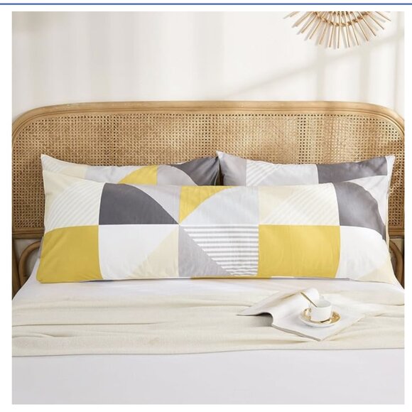 NWT Body Pillowcase 100% Cotton, 20" x 54" Modern Geometric Yellow & grey - Picture 1 of 6